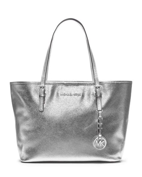 michael kors metallic signature jet set travel tote|Michael Kors jet set silver.